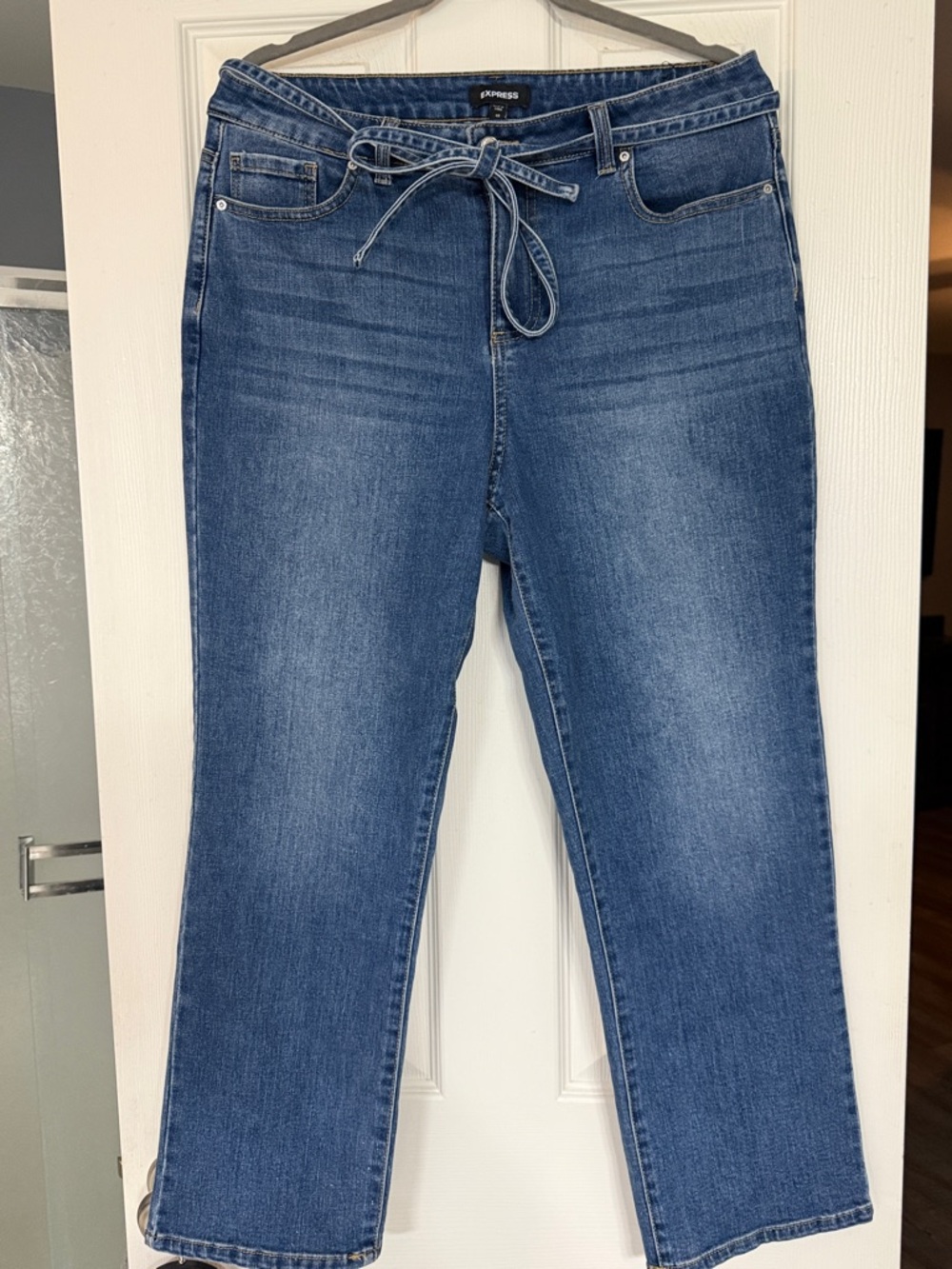 Express Women's Blue Straight-Leg Tie-Waist Jeans